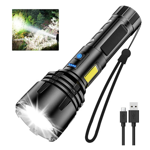 Hoxida Powerful Rechargeable Flashlight 90000 High Lumens, XHP70.2 High Powered Super Bright LED Tactical Flashlight with COB sidelight, Zoomable, Waterproof, 7Modes Tactical Flashlight for Emergency