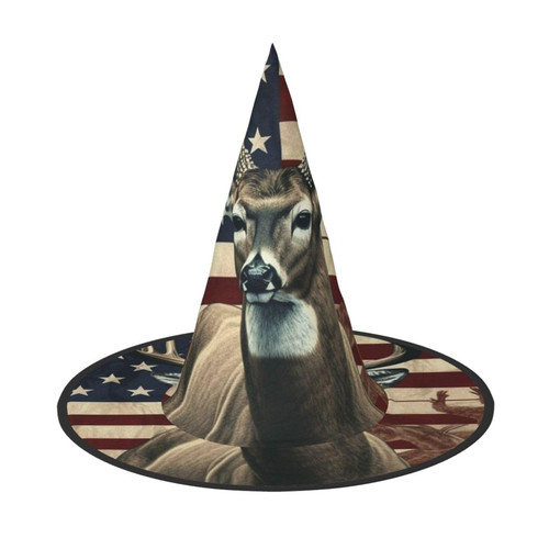 OUSIKA Americana Flag Deer Halloween Witch Hat Halloween Costume Accessory Witch Cosplay Hats For Halloween Party Decoration