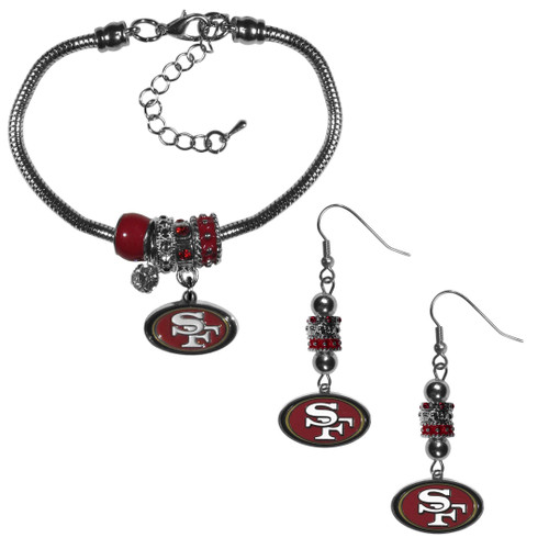 NFL Siskiyou Sports Womens San Francisco 49ers Euro Bead Earrings and Bracelet Set One Size Team Color