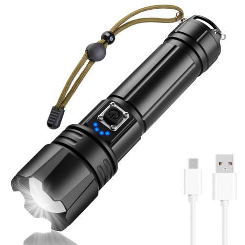 ustopfire Flashlights High Lumens Rechargeable LED Flashlight 250000 Lumens Super Bright Tactical Flashlight with 5 Modes, IPX5 Waterproof, Zoomable Handheld Flash Light for Emergencies Camping ustopfire Flashlights High Lumens Rechargeable LED Flashlight 250000 Lumens Super Bright Tactical Flashlight with 5 Modes, IPX5 Waterproof, Zoomable Handheld Flash Light for Emergencies Camping