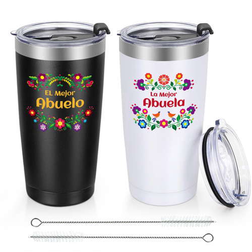 Qtencas Regalo de Navidad de los abuelos, La Mejor Abuela EL Mejor Abuelo Travel Tumblers Gift Set in Spanish, Christmas Gifts for grandparents, Regalos de Aniversario Para La Nueva Abuela Abuelo