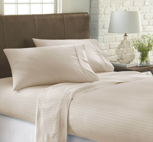 ienjoy Home Embossed 4 Piece Sheet Set, Queen, Stripe Cream