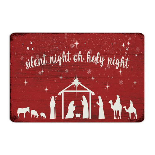 Retro Metal Signs Merry Christmas Oh Holy Night Man Cave Decor Metal Plaque for Kitchen Bathroom Gate Nativity Cross Scene Art Poster Gift for Bedroom 12x18 Inch