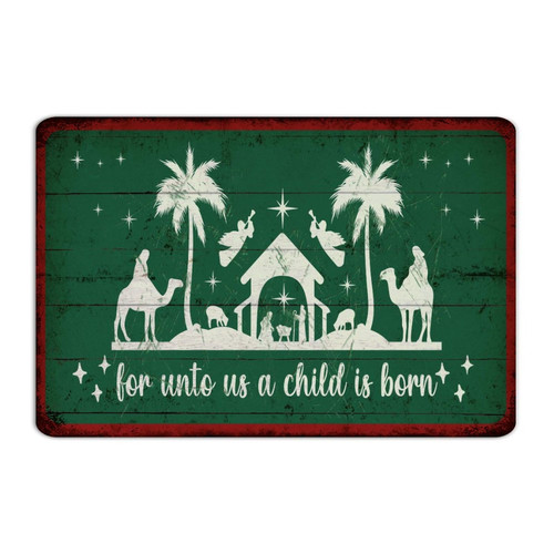 Farmhouse Metal Tin Sign Merry Christmas Oh Holy Night Man Cave Decor Aluminum Metal Sign for Entryway House Gate Nativity Cross Scene Art Poster Gift for Room 12x18 Inch