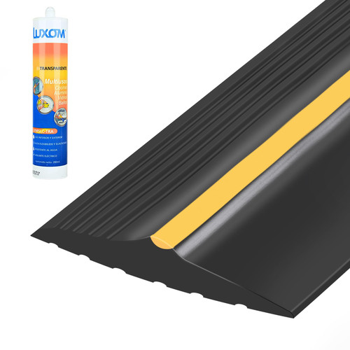 12FT Garage Door Bottom Threshold Seal Strip with 300ml Black Adhesive/Sealant, Universal Rubber DIY Bottom Floor Threshold Seal, Weatherproofing Weather Stripping Replacement