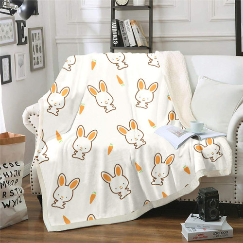 Feelyou Girls Cute Rabiit Fleece Blanket for Sofa Couch Lovely Cartoon Bunny Sherpa Throw Blanket Yellow Animal Carrot Plush Blanket Toddler Room Decor Pet Pattern Fuzzy Blanket Baby 30"x40"