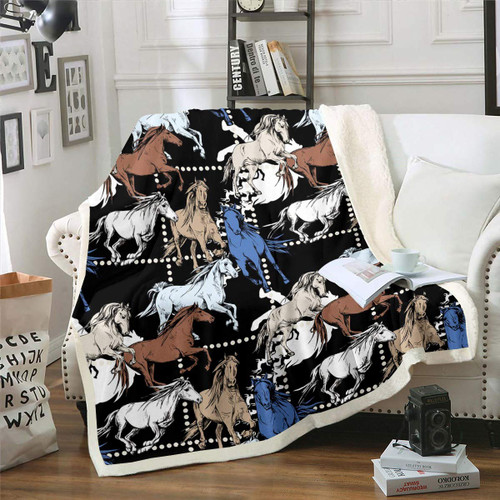 Galloping Horse Sherpa Blanket Horse Plush Blanket 3D Wild Animal Pattern Fleece Throw Blanket for Sofa Couch Bed Wildlife Style Decor Fuzzy Blanket Ultra Soft Room Decor Baby 30x40 Inch
