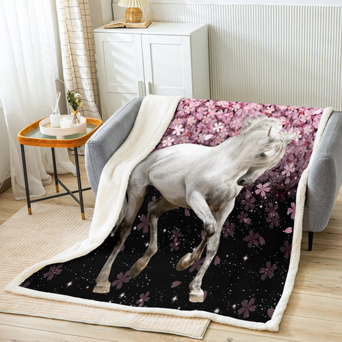 Feelyou Horse Throw Blanket Galloping Horse Plush Blankets Cute Animal Decor Sherpa Blanket Cherry Blossom Fuzzy Blanket for Kids Boys Girls Adults 30"x40" for Bed Sofa Couch Feelyou Horse Throw Blanket Galloping Horse Plush Blankets Cute Animal Decor Sherpa Blanket Cherry Blossom Fuzzy Blanket for Kids Boys Girls Adults 30"x40" for Bed Sofa Couch