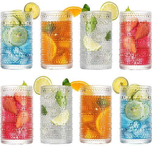 wookgreat Drinking Glasses, 8 pcs Embossed Designed Glass Cups, 15oz Highball Glasses, Tall Water Glass Tumbler, Mojito Cups, Cocktail Glass, Vintage Glassware Set for Water, Juice, Cocktail, Whiskey wookgreat Drinking Glasses, 8 pcs Embossed Designed Glass Cups, 15oz Highball Glasses, Tall Water Glass Tumbler, Mojito Cups, Cocktail Glass, Vintage Glassware Set for Water, Juice, Cocktail, Whiskey