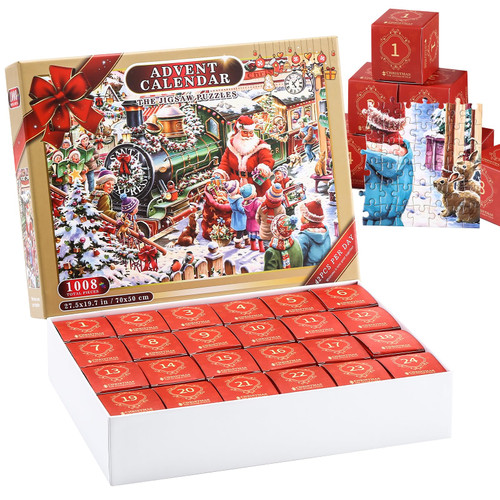 Advent Calendar 2023 Christmas Jigsaw Puzzles, 24 Box 1008 Pieces Christmas Puzzle Countdown Calendar, Xmas Holiday Gift Family Game Puzzle Toy for Holiday Home Decor.