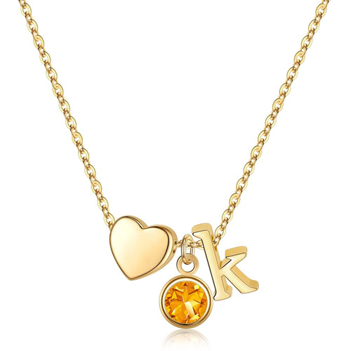 Ursilver Initial Birthstone Necklace for Women Teen Girls, Tiny Heart Initial K Necklace Citrine Birthstone Necklace 14K Gold Plated Birthstone Heart Initial Necklace for Women Girls Birthday Gifts Ursilver Initial Birthstone Necklace for Women Teen Girls, Tiny Heart Initial K Necklace Citrine Birthstone Necklace 14K Gold Plated Birthstone Heart Initial Necklace for Women Girls Birthday Gifts