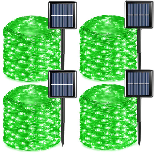QITONG 4 Pack Green Solar Christmas Lights, Each 33ft 100 LED Solar Fairy Lights Outdoor Waterproof, 8 Modes Solar Twinkle String Lights