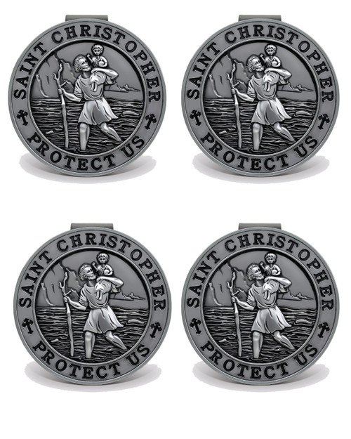 St. Christopher Medal for Car, 4 Pack Metal Saint Christopher Visor Clip, Talisman for Safety, Automotive Visor Accessories, Gift for Drivers, Families, Friends