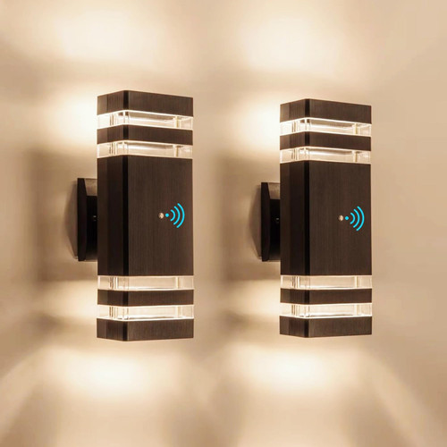 OUTKEIEI Dusk to Dawn Sensor Outdoor Wall Light, Up and Down Porch Wall Light, Simple Black Aluminum Exterior Wall Sconces 2-Pack