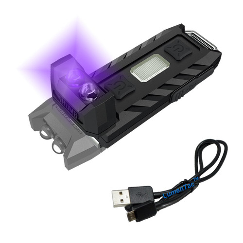 Nitecore THUMB LEO USB Rechargeable UltraViolet Blacklight Keychain Flashlight plus LumenTac USB Cord