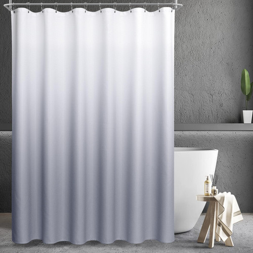 Grey Waffle Shower Curtain with Stainless Steel Hooks - Ombre Heavy Duty Fabric Shower Curtains with Waffle Weave, Hotel Quality, Water Repellent Decorative for Bathroom,72 x 72 Inch Grey Grey Waffle Shower Curtain with Stainless Steel Hooks - Ombre Heavy Duty Fabric Shower Curtains with Waffle Weave, Hotel Quality, Water Repellent Decorative for Bathroom,72 x 72 Inch Grey