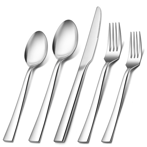 40 Pieces Silverware Set, HaWare Stainless Steel Flatware Set for 8, Square Edge Cutlery Set for Home Restaurant Party, Food-Grade Tableware Include Knife Spoon Fork, Mirror Polished, Dishwasher Safe