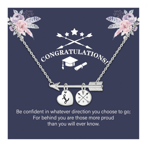 GLISHIVER Graduation Gifts for Her, Sterling Silver Over Graduation Gifts Arrow Necklace Graduation Necklace College High School Graduation Gifts for Her Women Friend Daughter Girls(L)