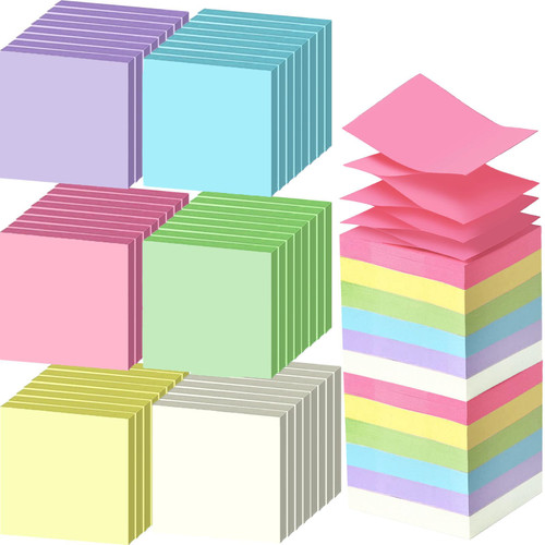 Beieverluck 48 Pack Pop Up Sticky Notes 3X3 Inch Colorful Post Stickies Self Sticky Note Pads for Office, Home, School, Meeting, 80 Sheets/pad, (Light Light)