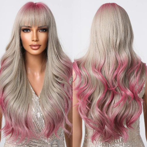 Allbell Long Wavy Pink Wigs Gery Blonde Wigs for Women Ombre Grey Wigs with Bangs Heat Resistant Synthetic Hair Replacement Allbell Long Wavy Pink Wigs Gery Blonde Wigs for Women Ombre Grey Wigs with Bangs Heat Resistant Synthetic Hair Replacement