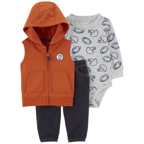 Carter's Baby Boys' 3 Piece Vest Set (Orange/Navy/Grey, 18 Months)