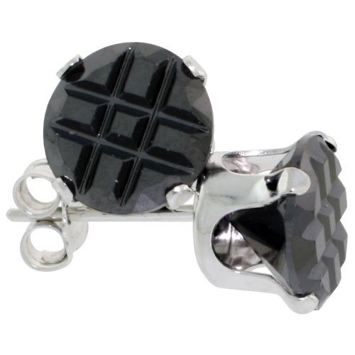 3 Pair Set Sterling Silver Cubic Zirconia Black Earrings Studs Invisible cut 2.5 carat/pair