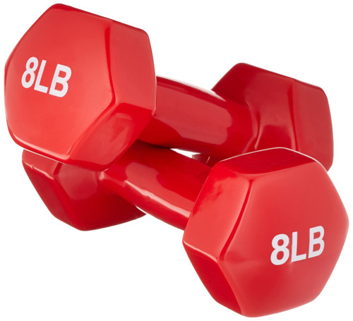 Amazon Basics Vinyl Hexagon Workout Dumbbell Hand Weight, 16 Pounds total (8 Pound Set of 2), Red
