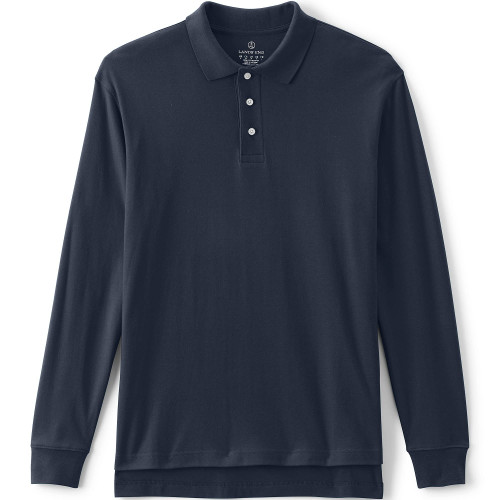Lands' End School Uniform Men's Long Sleeve Interlock Polo Shirt Large Classic Navy