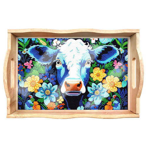 Painting Trays, Wooden Art Painting Serving Trays Kit, Diamond Painted Table Decoration Tray, Wooden Tray with Handle, Lightweight DIY Crafts Decor for Breakfast, Bar Dinner Table Family Gatherings