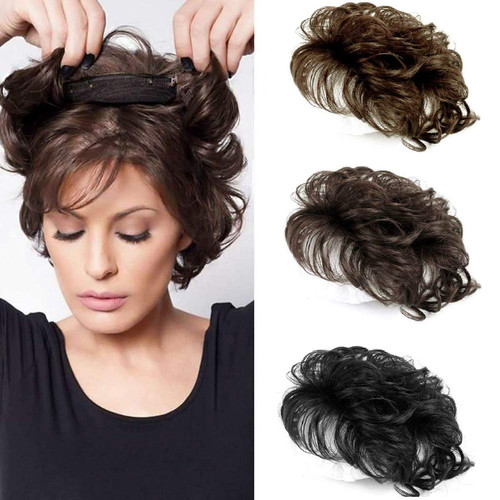 Maery ICRAB Natural Weave Human Hair Dark Brown Topper Clip in Hairpiece Short Curly Weaving Hair Replacement Top Hairpieces for Women with Lossing Hair 6inch 13x13cm