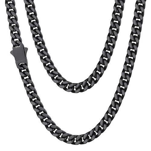 Mens Cuban Link Chain, Black Miami Cuban Chain Necklace for Men, 5mm Wide Hip Hop Mens Jewelry, 28"