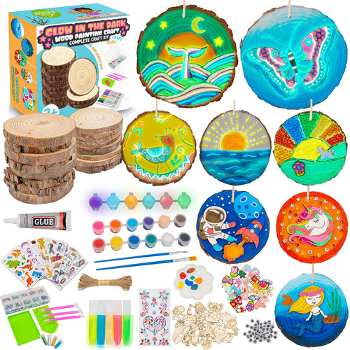 FTBox Wooden Crafts Kit for Kids, Glow-in-The-Dark Arts & Crafts Christmas Gifts for Boys Girls Ages 4-12, Wood Slice Craft with Diamond Painting Kits, Creative Art Toys for 6 7 8 9 10 11 12 Year Old FTBox Wooden Crafts Kit for Kids, Glow-in-The-Dark Arts & Crafts Christmas Gifts for Boys Girls Ages 4-12, Wood Slice Craft with Diamond Painting Kits, Creative Art Toys for 6 7 8 9 10 11 12 Year Old
