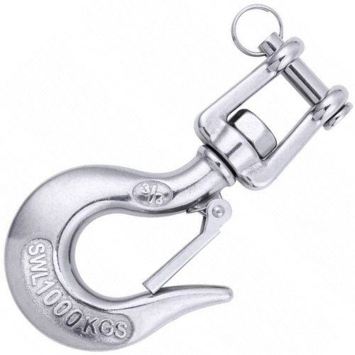Faneta 304 Stainless Steel Clevis Slip Hook with Safety Latch American Type Jaw & Eye Swivel Lifting Hoisting Chain Hooks for Rigging Towing Winch ATV Trailer Crane Wrecker and More (3/8 Inch, 1000KG)