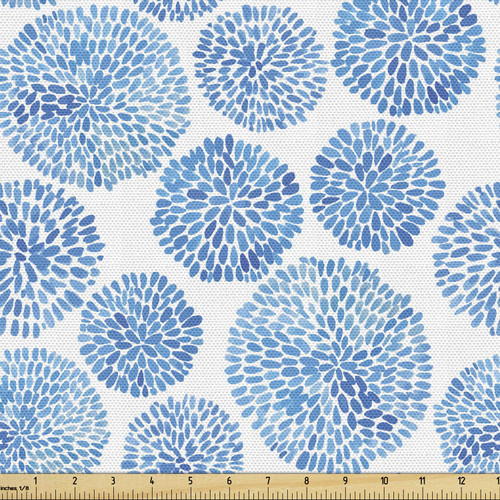 Ambesonne Watercolor Fabric by The Yard, Japanese Flower Circle Petal Pattern Spring Inspired Hand Drawn Eastern, Decorative Fabric for Upholstery and Home Accents, 3 Yards, Sky Blue