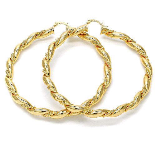 Women's 14K Gold Filled Diamond Cut Twist 5mm Thick Design Oversize Big Large Medium Trendy Round Hoop Earrings 40mm-70mm