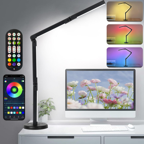 FineBud LED Desk Lamp,RGB Color Changing Desk Lamp,Eye-Care Dimmable Desk Light,Table Reading Lamp with App & Remote Control,Music Sync LED Table Lamp, Adjustable|Flodable Desk Lamps for Home Office