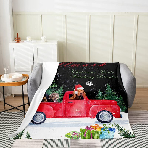 Christmas Flannel Fleece Throw Blanket Kids Cute Puppy Dog All Season Bed Blanket for Sofa Couch Racing Car Fuzzy Blanket Breathable Snowflake Xmas Tree Gift Boxes Red Green Plush Blanket 40"x50"