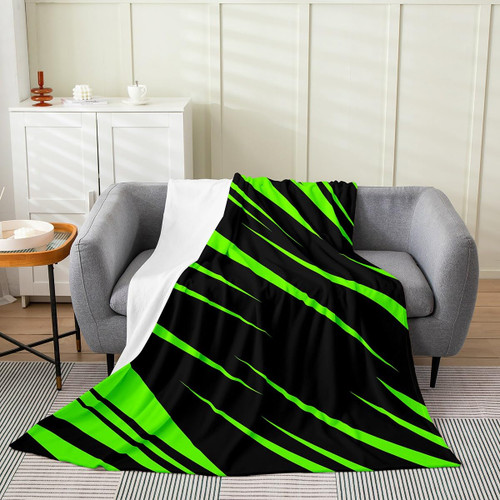 40"x50" Green Black All Season,Bed Blanket Boys Girls Ombre Abstract Plush Throw Blanket, for Sofa Couch Kids Ultra Soft Modern Striped Art Flannel Fleece Blanket Geometric