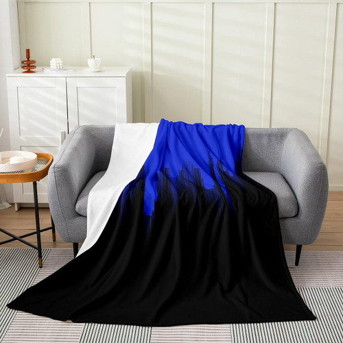 Feelyou Kids Blue Black Plush Throw Blanket, 40"x50" Ombre Stripes All Season,Bed Blanket Set for Sofa Couch Boys Teens Decor Abstract Art Flannel Fleece Blanket Modern Design Geometry