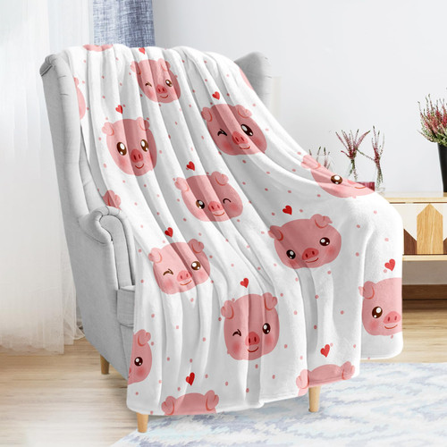 Xikowoxs Pig Blanket, Cute Pink Pigs Pattern Blanket, Flannel Fleece Throw Blanket Soft for Girls Kids Adults, Warm Cute Pig Themed Blanket, Bedding Blanket Pig Gifts for Pig Lovers 60"x50",Pink
