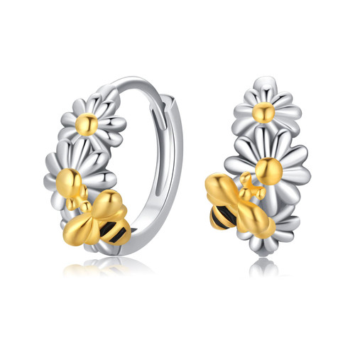 Daisy Hoop Earrings,Hypoallergenic 925 Sterling Silver Bee with Small Flower Hoop Earrings Gift for Women Girls Huggie Earrings for Sensitive Ears Daisy Hoop Earrings,Hypoallergenic 925 Sterling Silver Bee with Small Flower Hoop Earrings Gift for Women Girls Huggie Earrings for Sensitive Ears