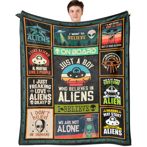 TOBUNKIEN Alien Gifts for Christmas - Alien Gifts for Men - Alien Gifts for Teen Boys - UFO Gifts - Xmas Gifts for Alien Lovers - Ancient Aliens Merchandise - Alien Stuff Throw Blanket 60"X 50"
