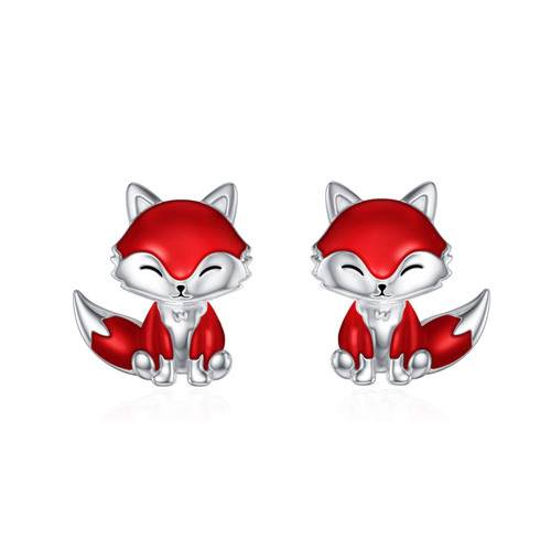 SHUSUKUE Fox Earrings 925 Sterling Silver Fox Stud Earrings Cute Animals Stud Earrings Fox Birthday Jewelry Gifts for Kids Girls Women Hypoallergenic Earrings for Sensitive Ears