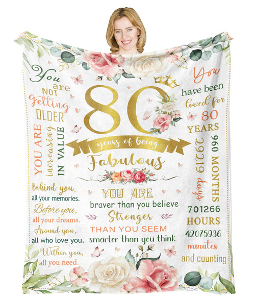 Pubrave 80th Birthday Gifts for Women/Men Blanket 60x50in, 80 Year Old Birthday Gifts for Women, 80th Birthday Decorations for Women, Best Gifts for 80 Year Old Woman Birthday, 80th Birthday Ideas