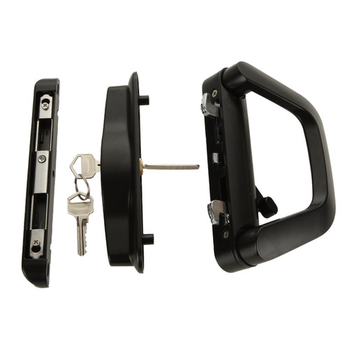Oungy Patio Sliding Door Handle Set with Cylinder Mortise Lock and Key Convertible Sliding Patio Doors Lock for Sliding Glass Patio Fits Door Thickness from 0.75in to 1.4in, 4-15/16" Screw Holes