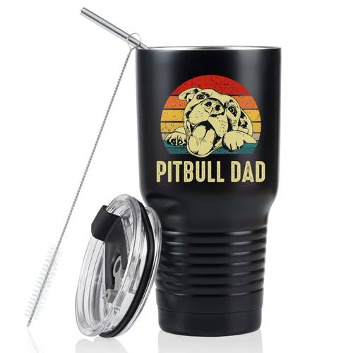 Onebttl Pitbull Gifts for Pitbull Lovers on Father's Day, Best Pittie Pitbull Dad Gifts, Unique Pittie Gifts for Dog Dad, Black Stainless Steel Insulated Tumbler 30 oz, Coffee Travel Mug
