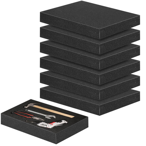 6 Pcs Foam Inserts for Cases, Black Polyurethane Foam Sheet Tool Box Foam Cuttable Polyurethane Foam Pads for Camera Toolbox Storage and Crafts (Black, 16 x 12 x 1.5 Inch)