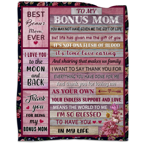 Bonus Mom Stepmom Gifts Blanket from Bonus Daughter Son, to My Bonus Mom Blankets for Birthday, Step Mom Gifts Soft Flannel Throw Blanket 50"x60" Bonus Mom Stepmom Gifts Blanket from Bonus Daughter Son, to My Bonus Mom Blankets for Birthday, Step Mom Gifts Soft Flannel Throw Blanket 50"x60"