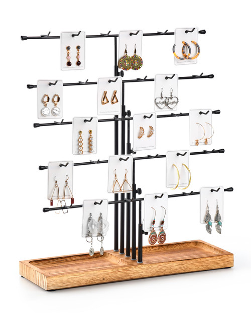 HULISEN Earring Display Stands for Selling, Adjustable Height Earring Displays for Vendor Events, Craft Shows, Jewelry Display Rack Holder with Wood Tray for Selling Earring Cards, Keychains, 30 Hooks