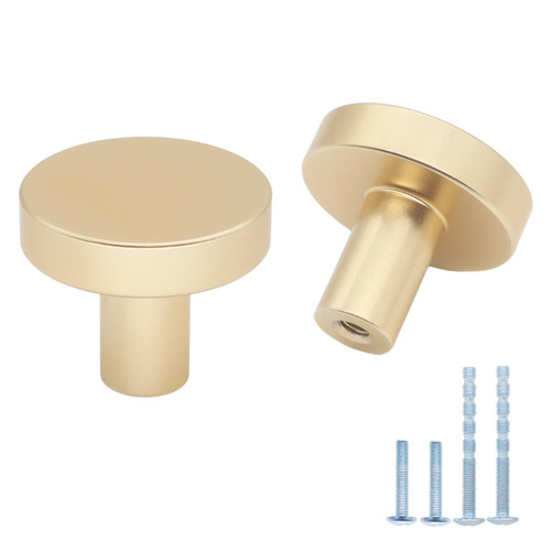 HANIHUA 20 Pack Gold Cabinet Knobs for Dresser Drawer Knobs, Brushed Brass Kitchen Cabinet Knobs Solid Gold Knobs, Round Single Hole Knob for Cabinets and Drawers